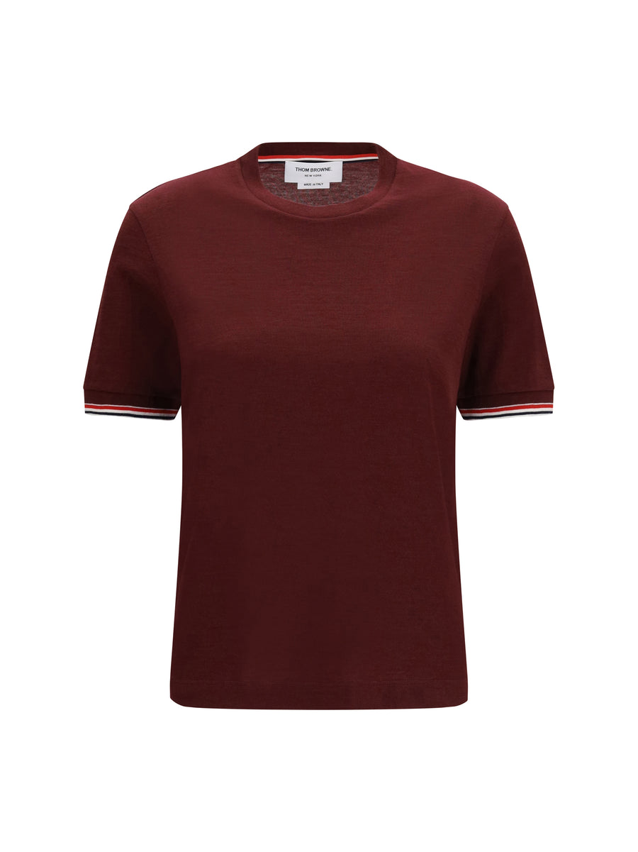 Thom Browne 96% Merino wool t-shirt in burgundy