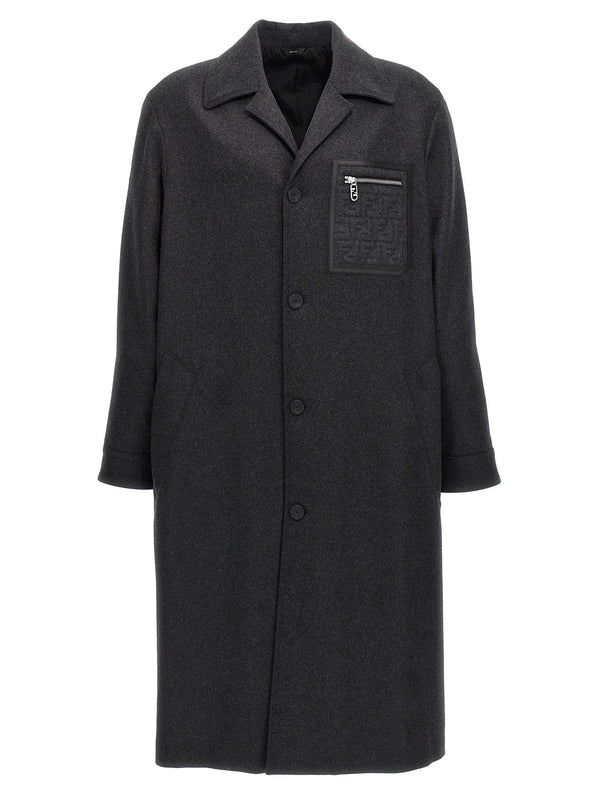 جاكيت أحادي الصدر Fendi كشمير معطف — رمادي فحمي
