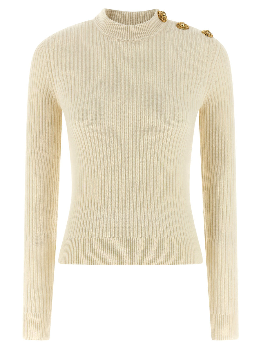 Balmain Ribbed Cashmere and Virgin Wool Sweater — Cream