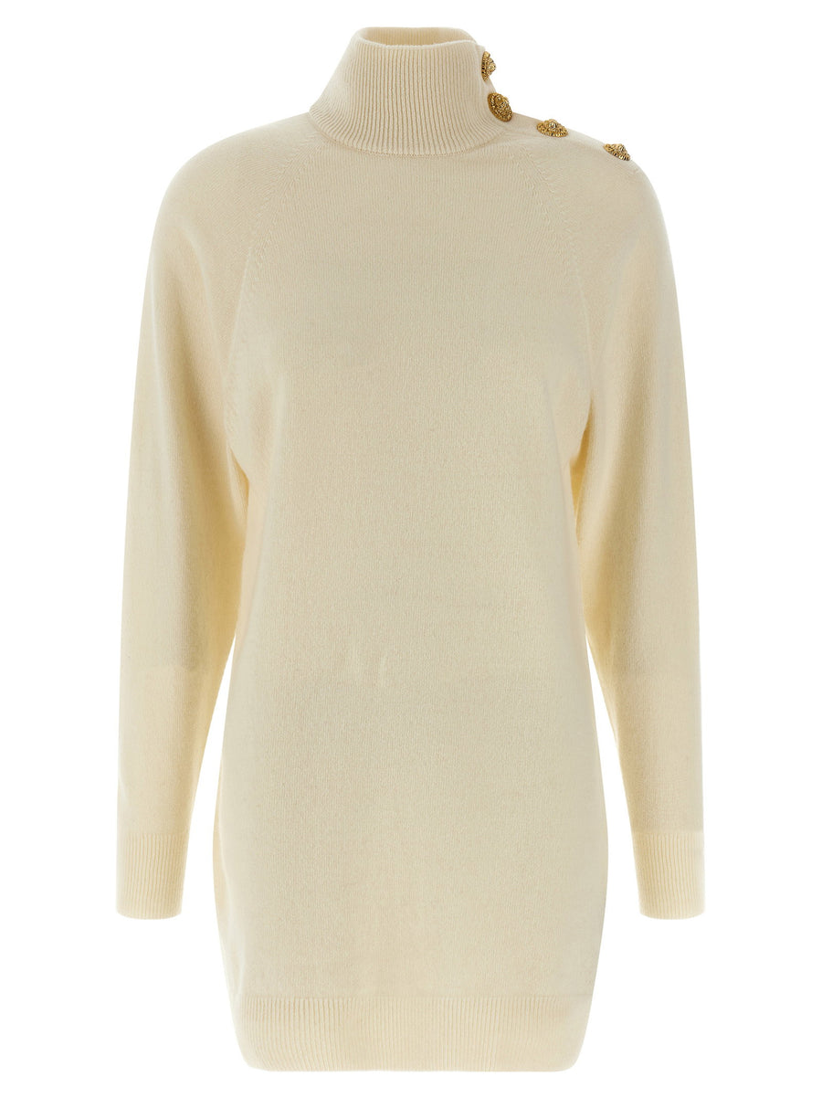 Balmain Wool-Cashmere Turtleneck Dress — Cream