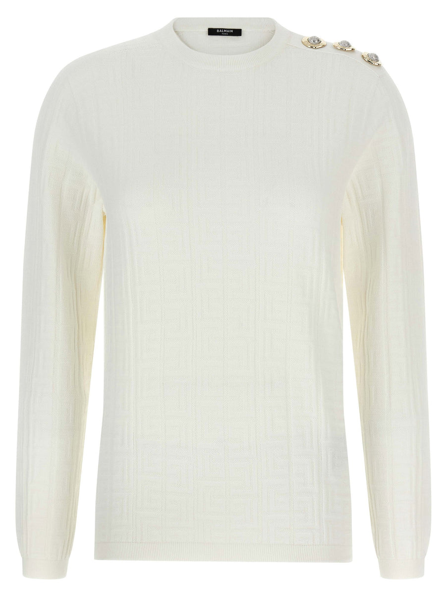 Balmain Stretch Knit Logo Sweater — cream