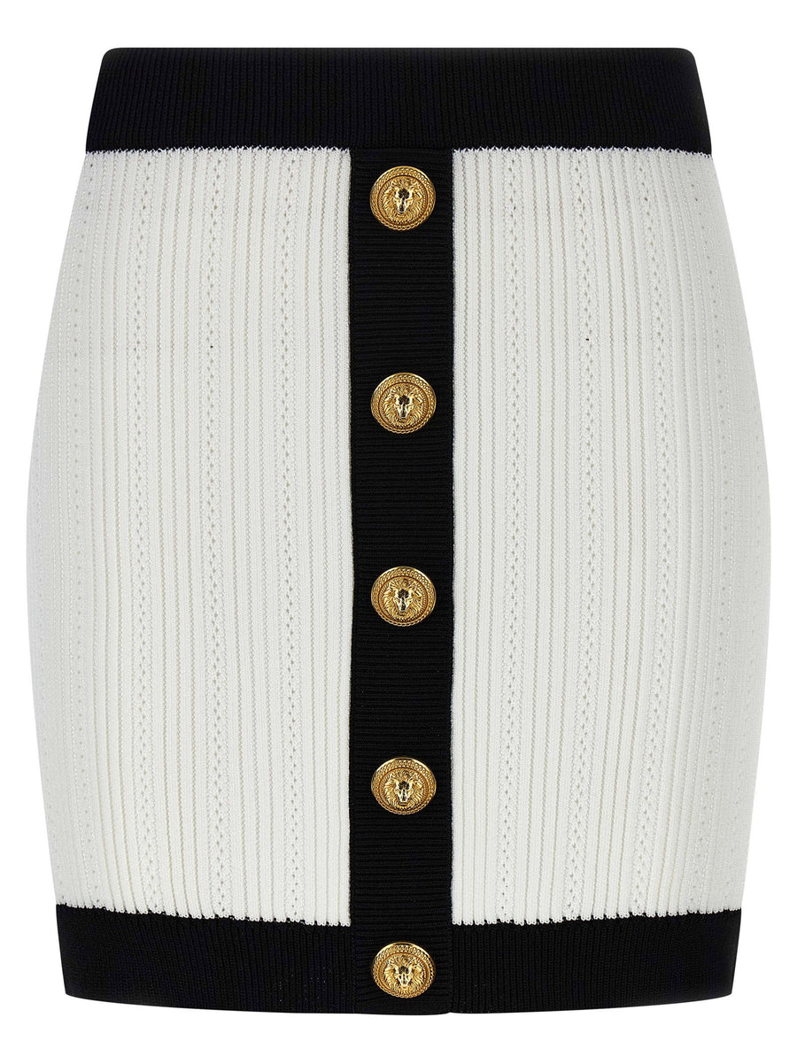 Balmain Two-Tone Crochet Miniskirt — White