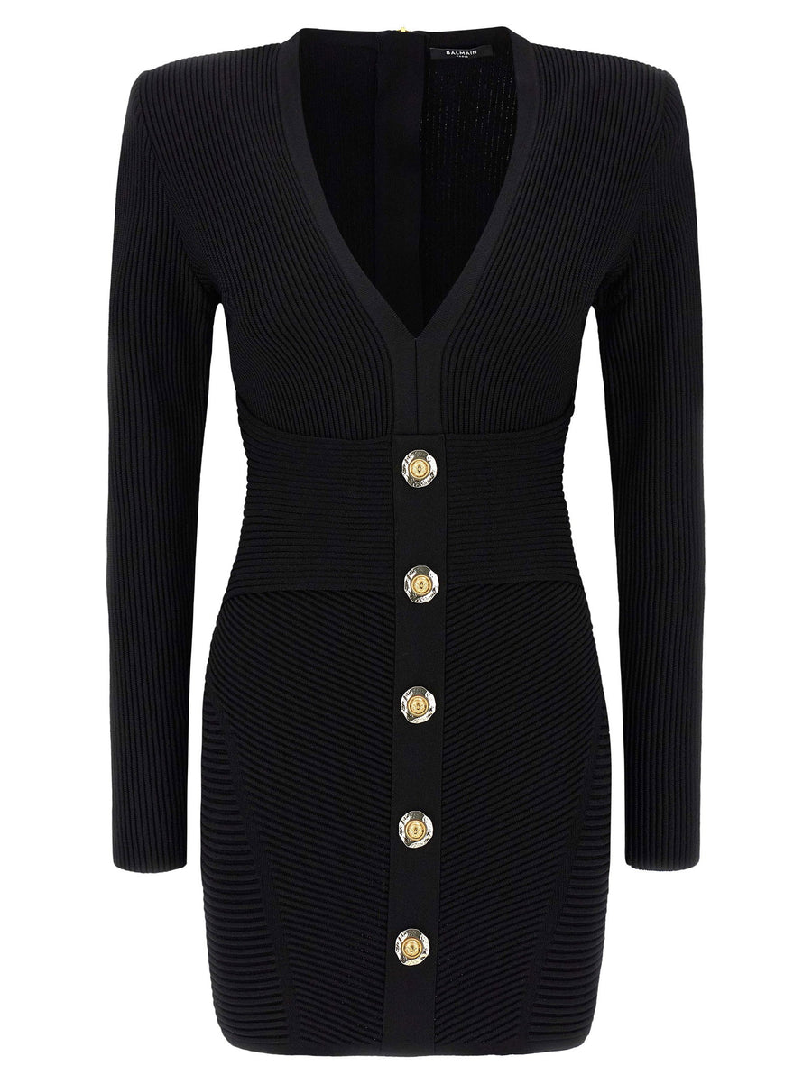 Balmain Ribbed Bodycon Dress — Black