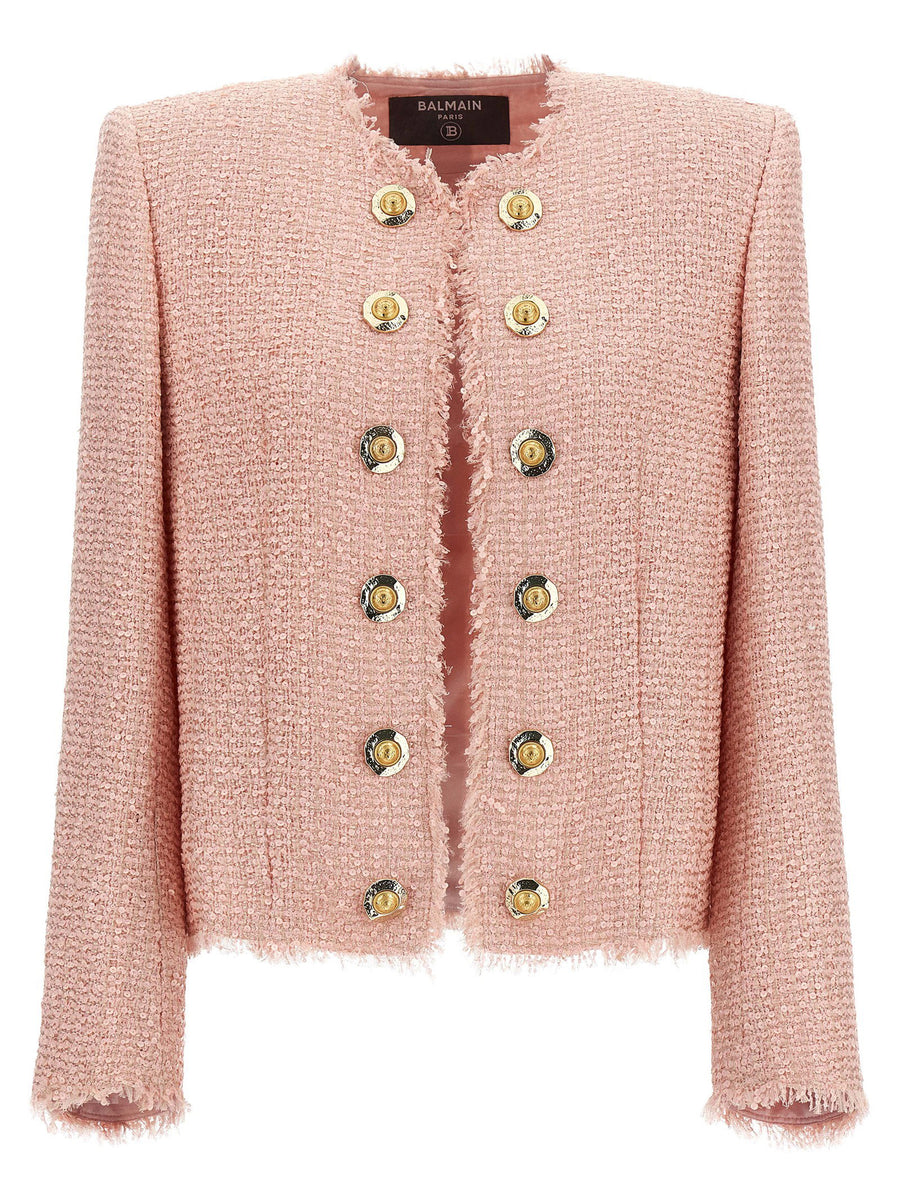 Balmain Sequin Tweed Blazer — Pink
