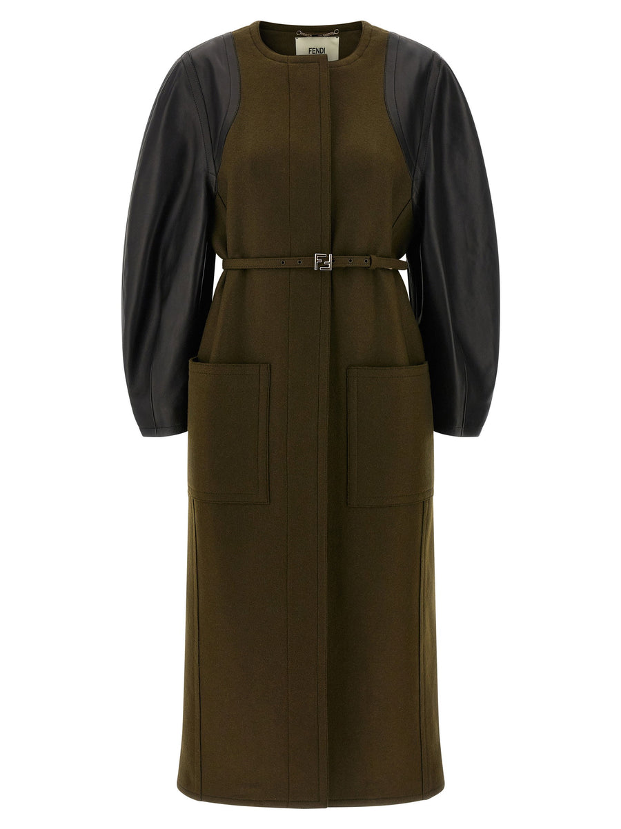 Fendi Wool Felt & Leather Coat — olive