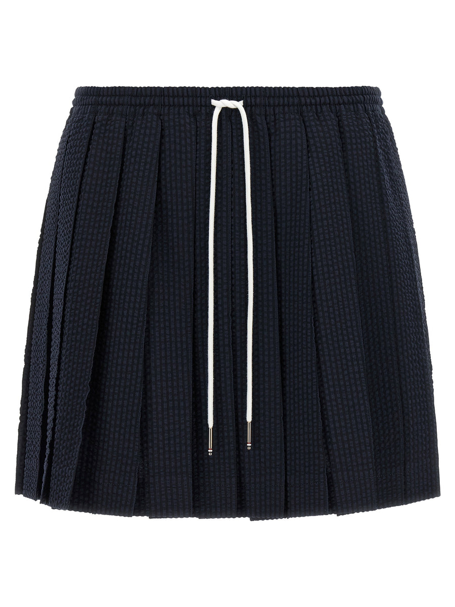 Thom Browne Striped Wool Seersucker Skirt — Navy