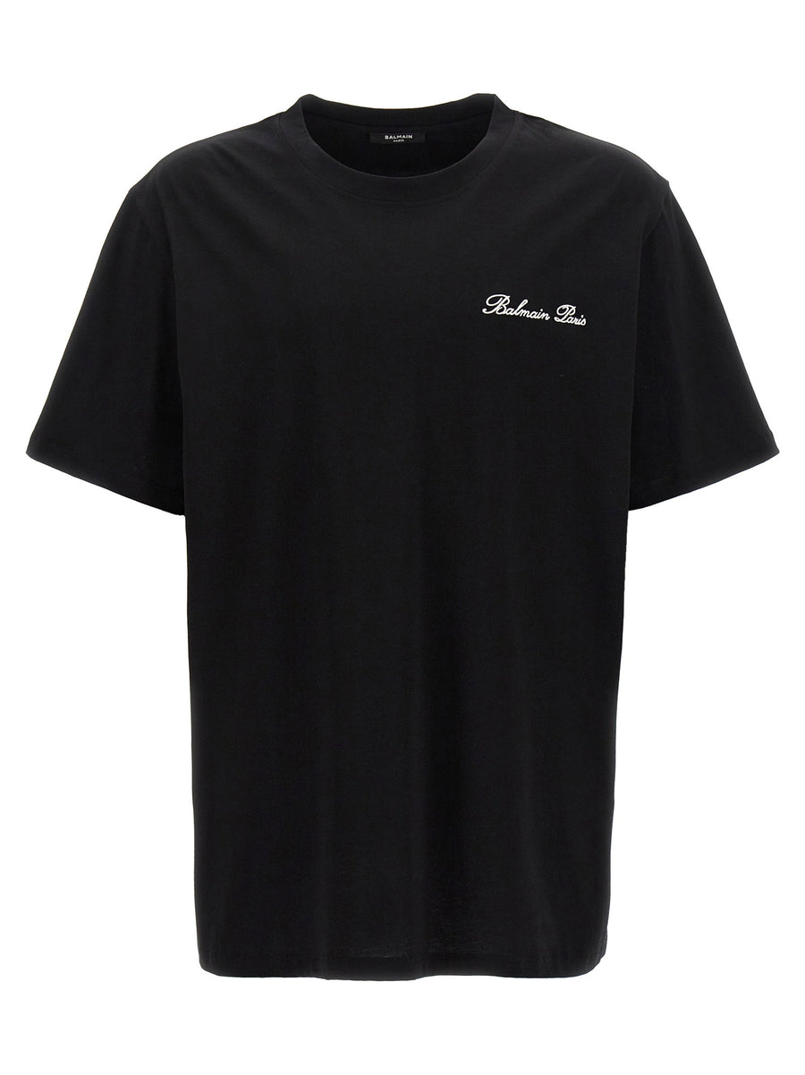Balmain Logo-Embroidered T-shirt — Black