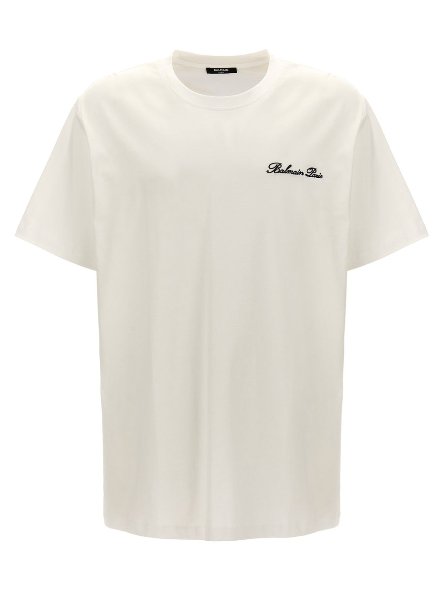 Balmain Logo-Embroidered T-Shirt — Cream