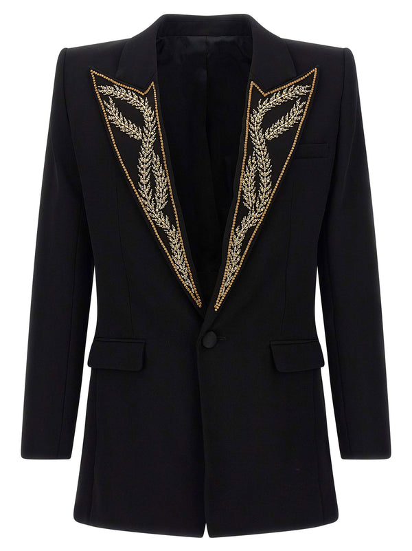 فستان Balmain بتطريز أوراق الشجر بليزر — أسود