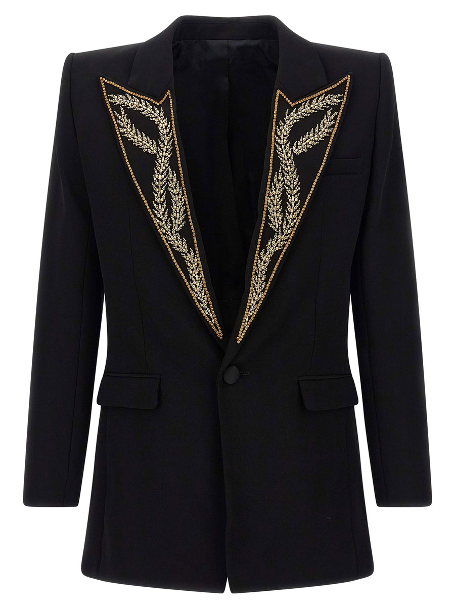 Balmain Leaf-Embroidered Blazer — Black