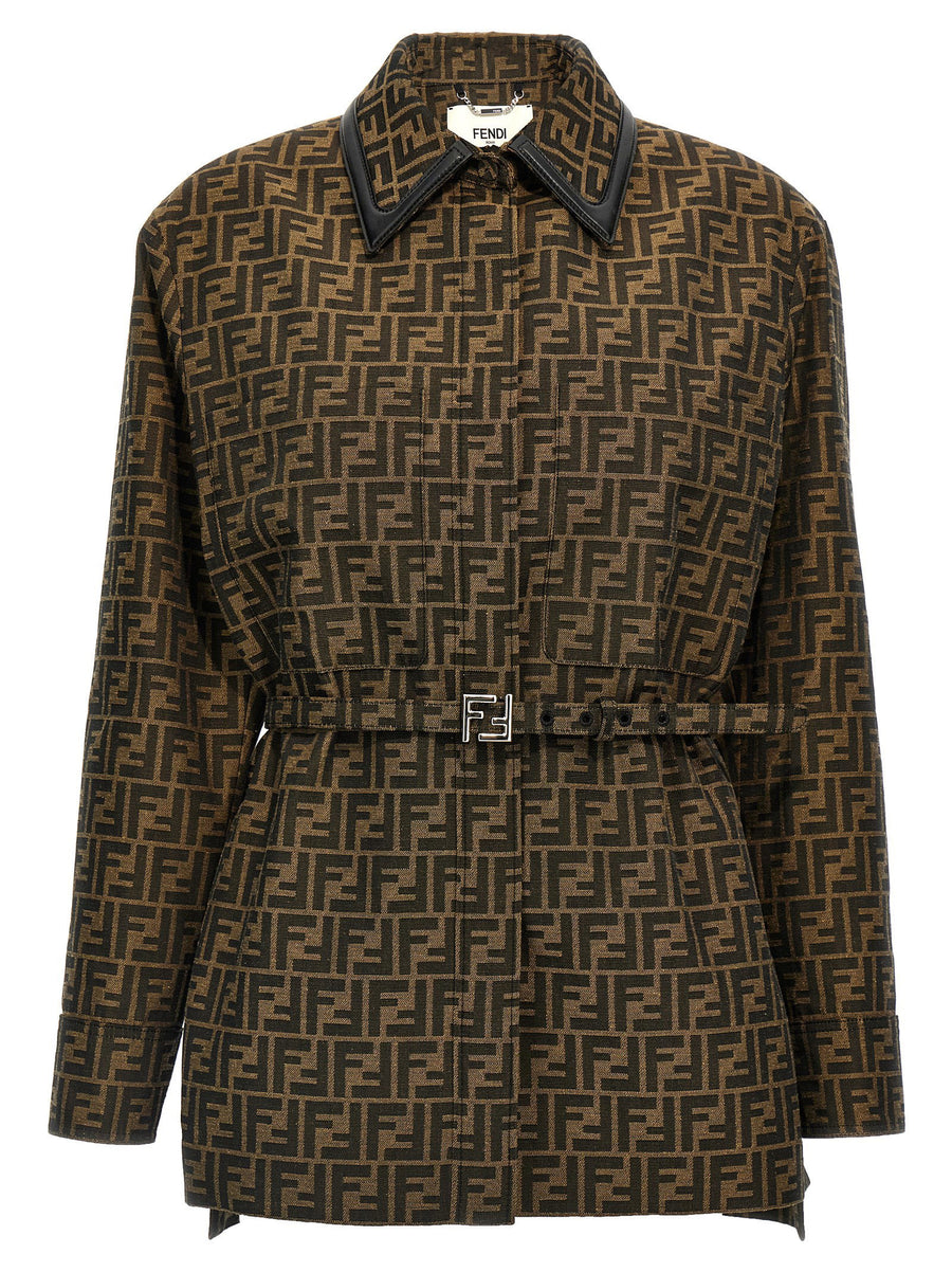 Fendi FF Logo-Jacquard Jacket — Brown