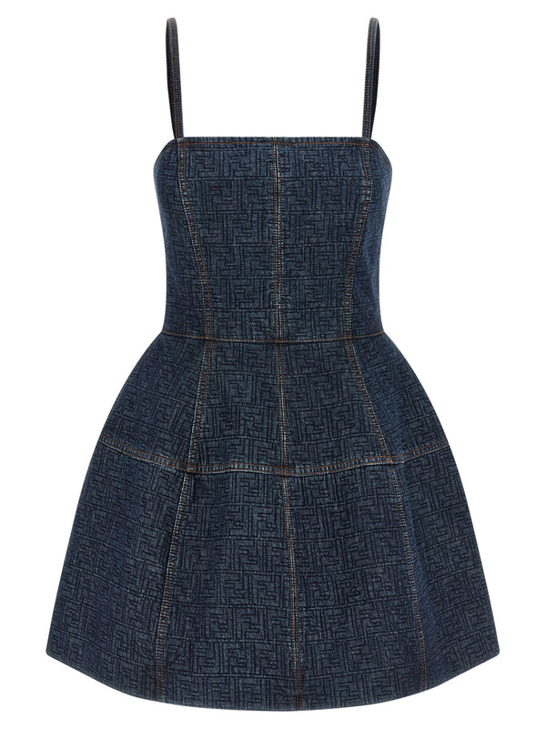 Fendi FF Jacquard Denim Dress — Dark blue