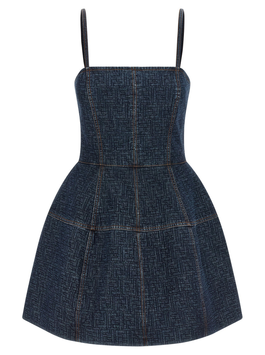 Fendi FF Quilted Denim Dress — Blue