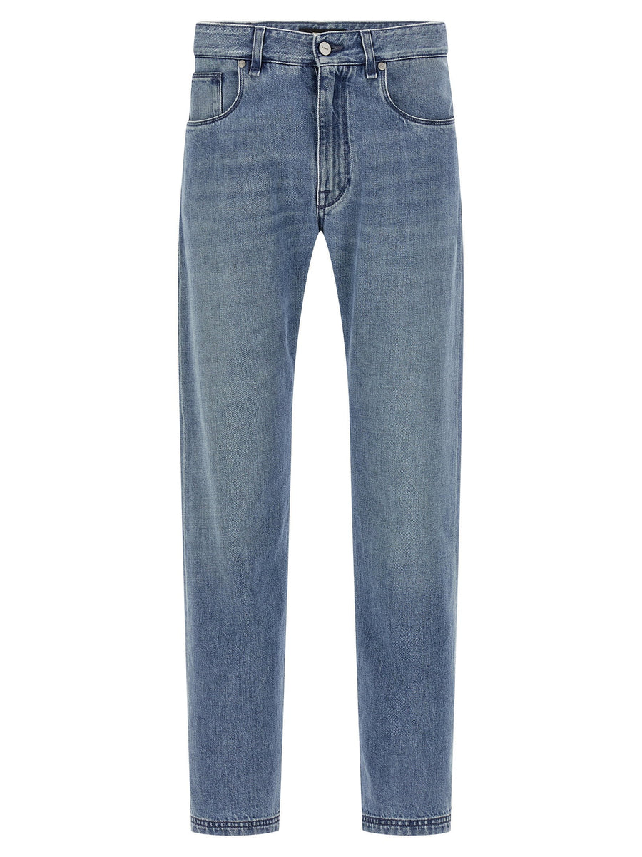 Fendi Stonewashed Straight-Leg Denim Jeans — Blue
