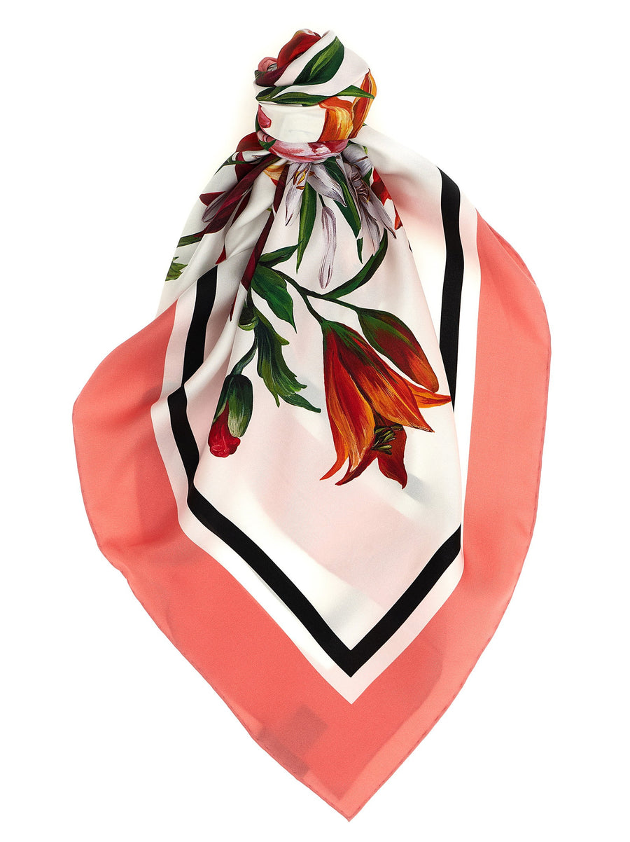 Dolce & Gabbana Floral Silk Twill Scarf — Cream