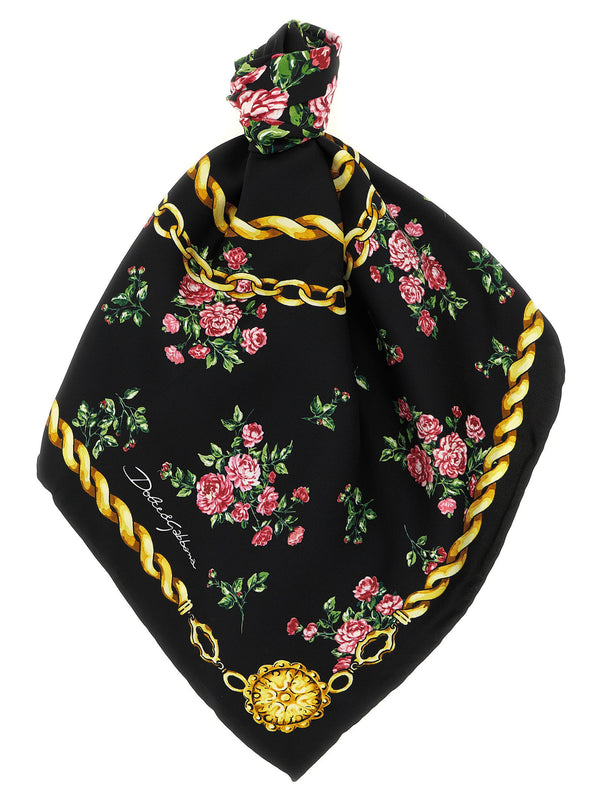 Dolce & Gabbana Mazzolini di Rose Scarf — Black