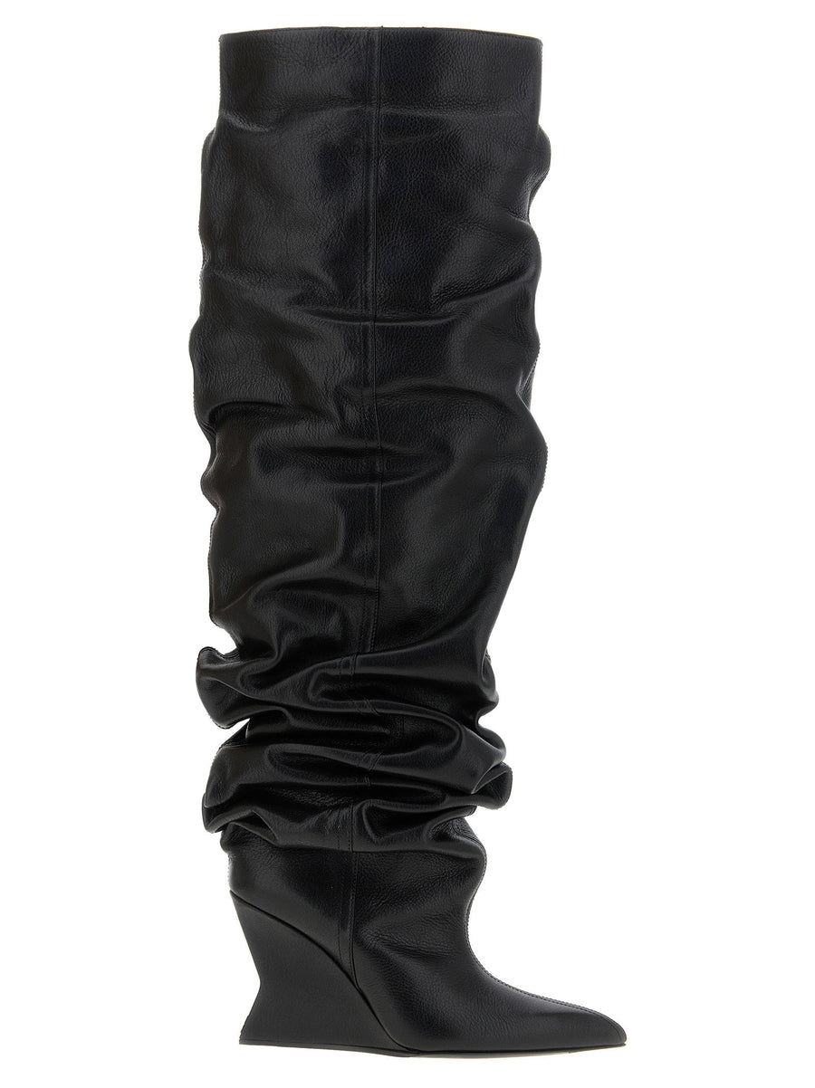 Balmain Hammered Leather Cuissarde Boot — Black