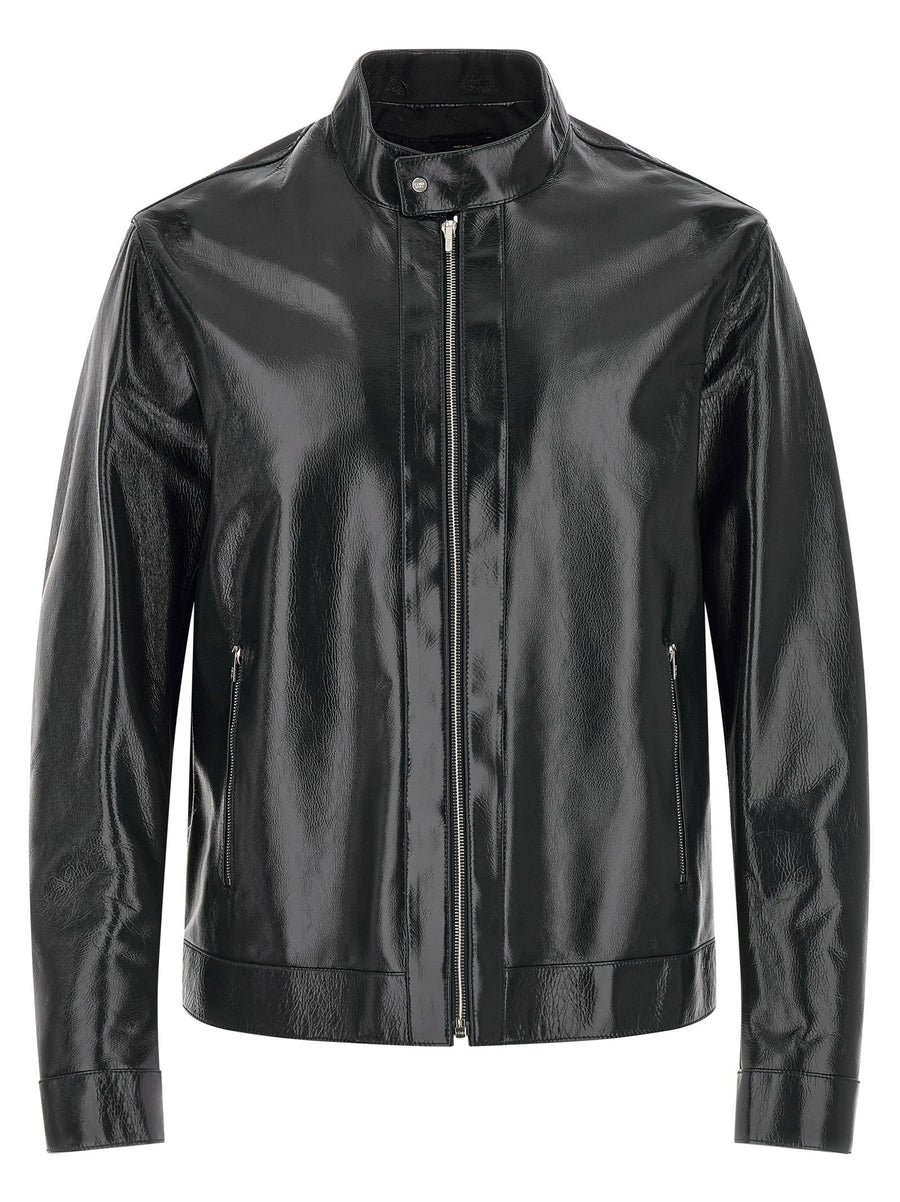 Fendi Lacquered Leather Biker Jacket — Black