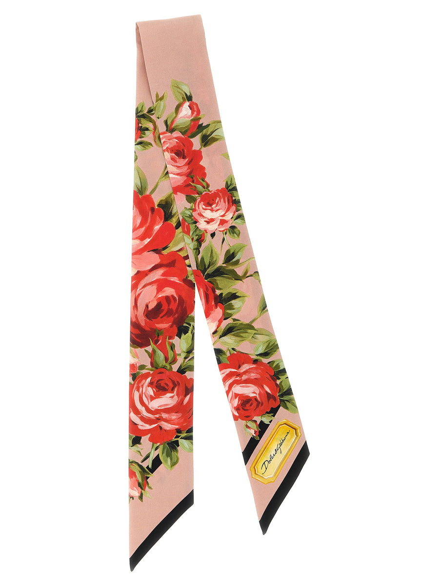 Dolce & Gabbana Floral-Print Silk Twill Scarf — Pink
