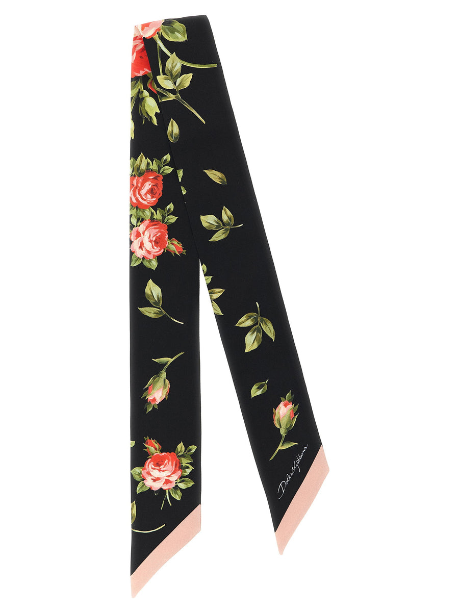 Dolce & Gabbana Floral Silk Twill Scarf — Black