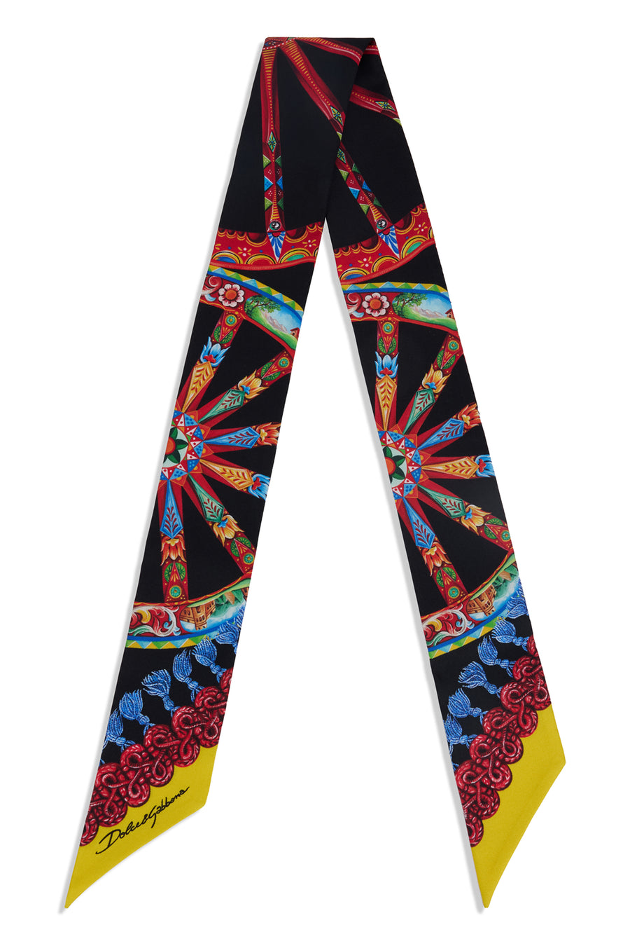 Silk Scarf Colourful Print Brown