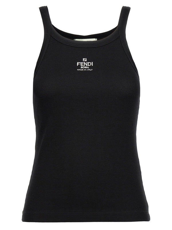 Fendi Logo-Embroidered Tank Top — Black