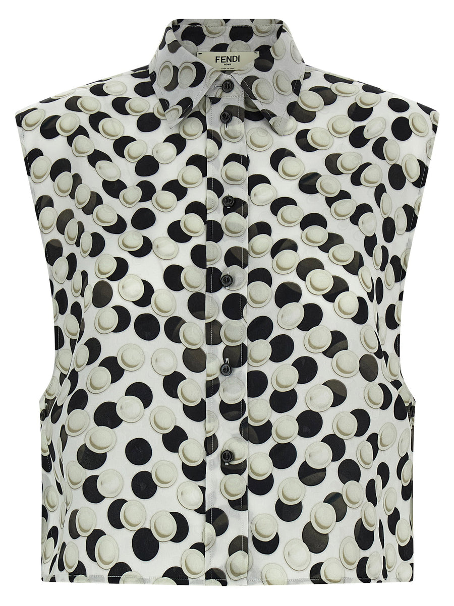 Fendi Jacquard Polka Dot Silk Shirt — Cream