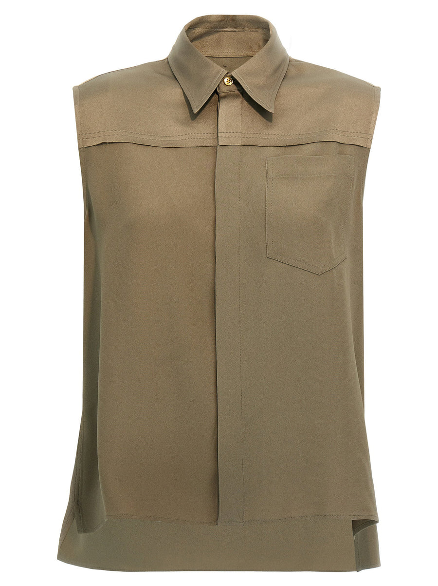 Ami Paris Viscose Sleeveless Overshirt — Khaki