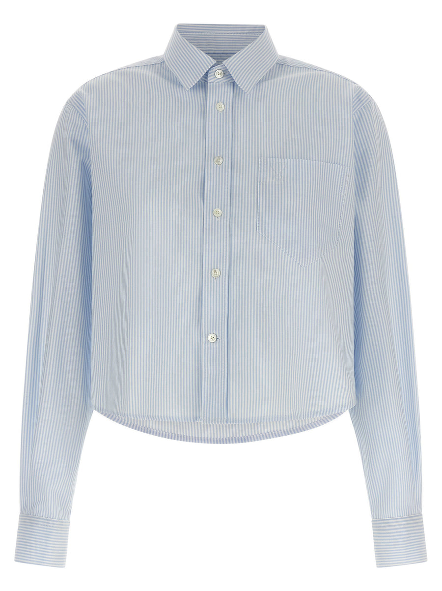 Ami Paris Vertical-Striped Cotton Shirt — Light Blue