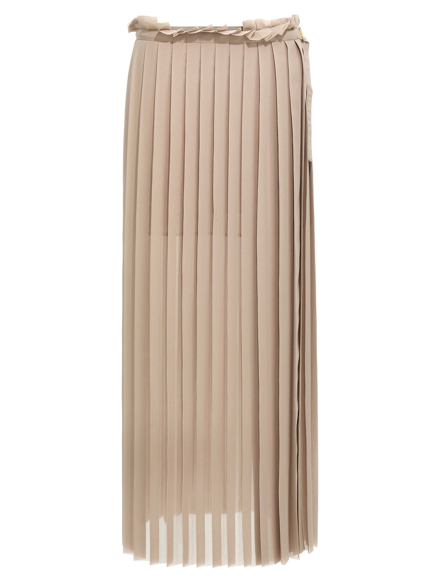 Ami Paris Pleated Polyester Crêpe Skirt — Beige
