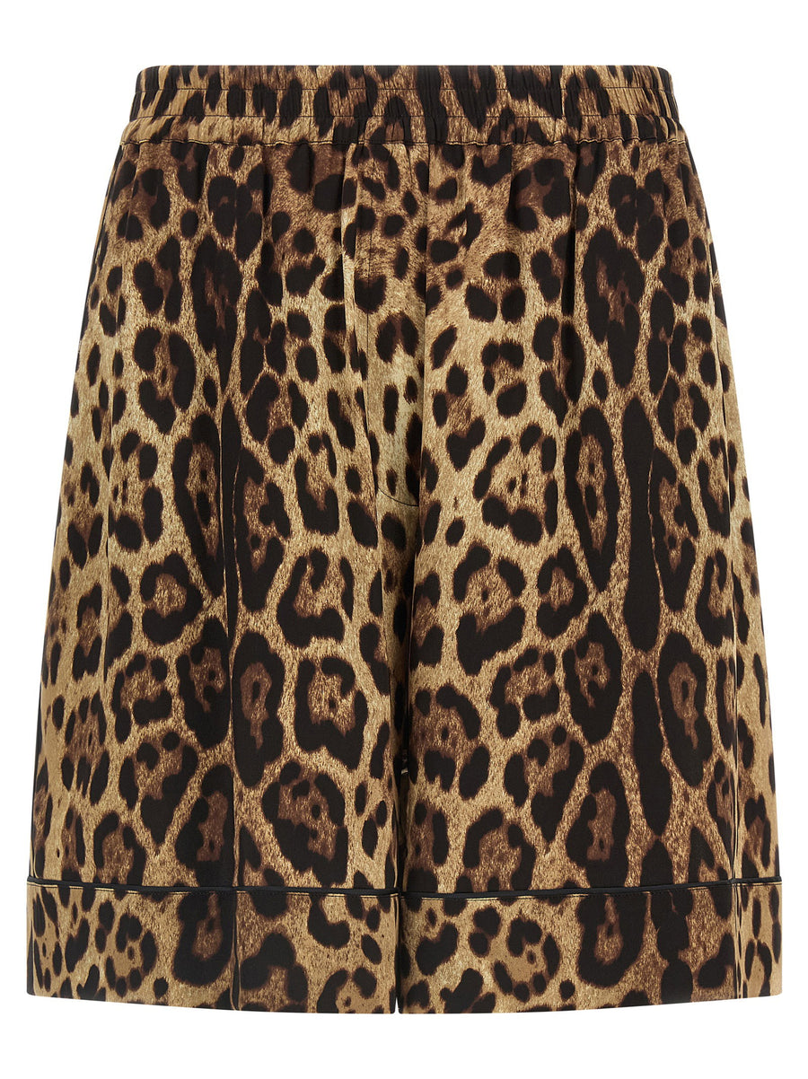 Dolce & Gabbana Leopard-Print Silk Shorts — Beige