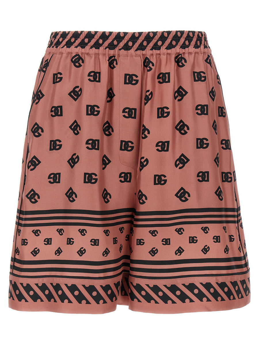 Dolce & Gabbana DG Logo Jacquard Silk Bermuda Shorts — Mauve