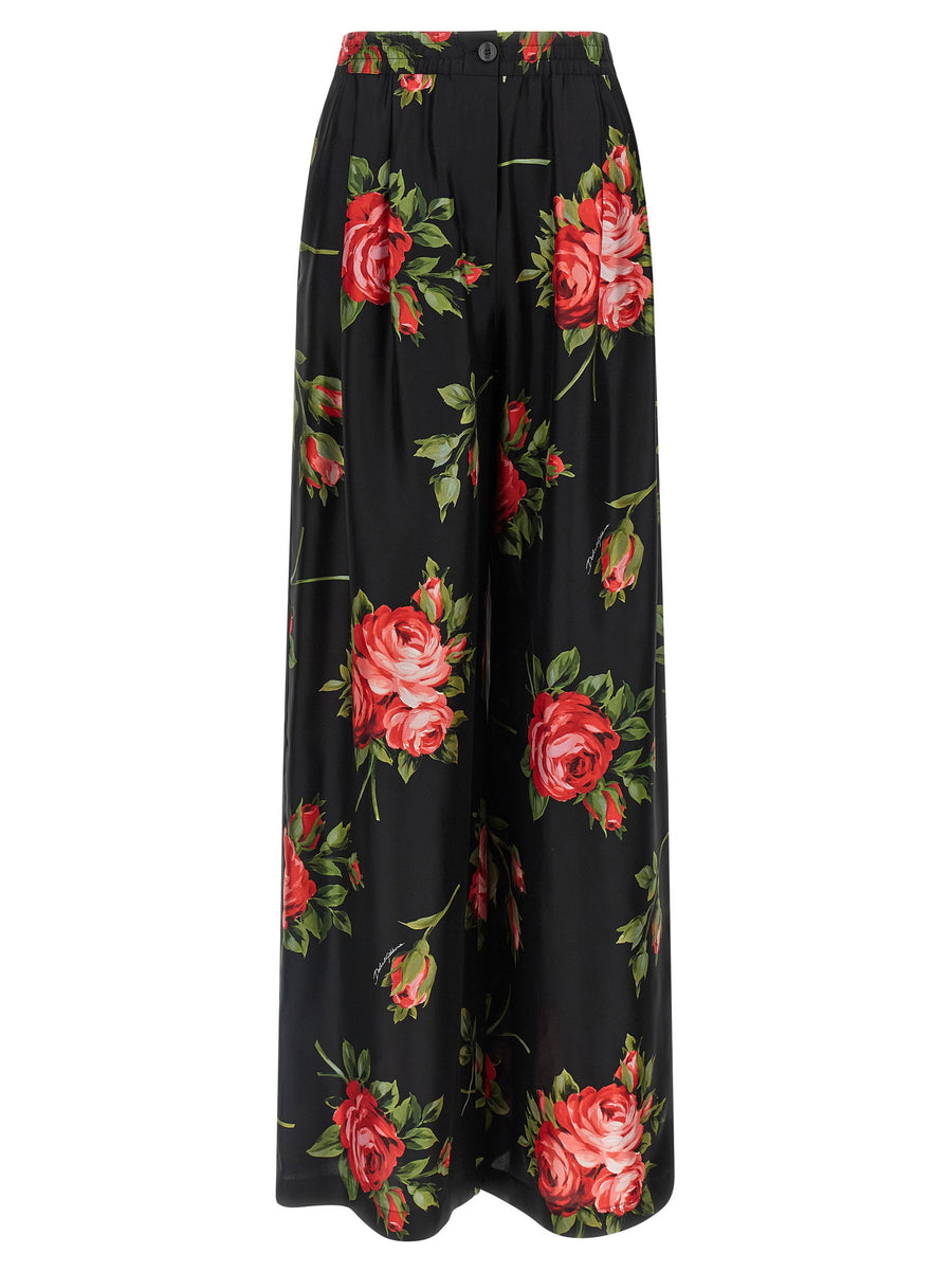Dolce & Gabbana Bouquet Rose Trousers — Black