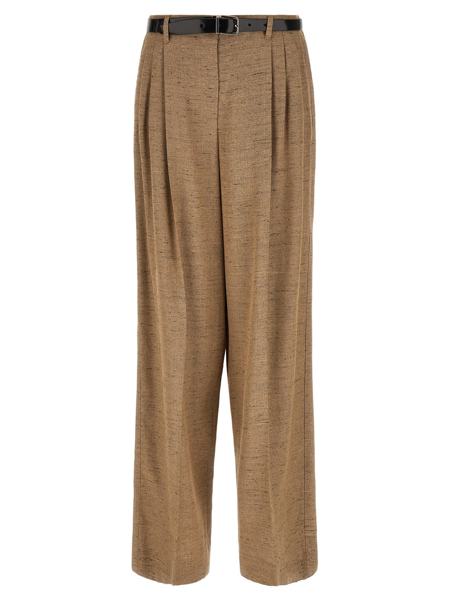 Dolce & Gabbana Tweed-Effect Linen Blend Trousers — Beige