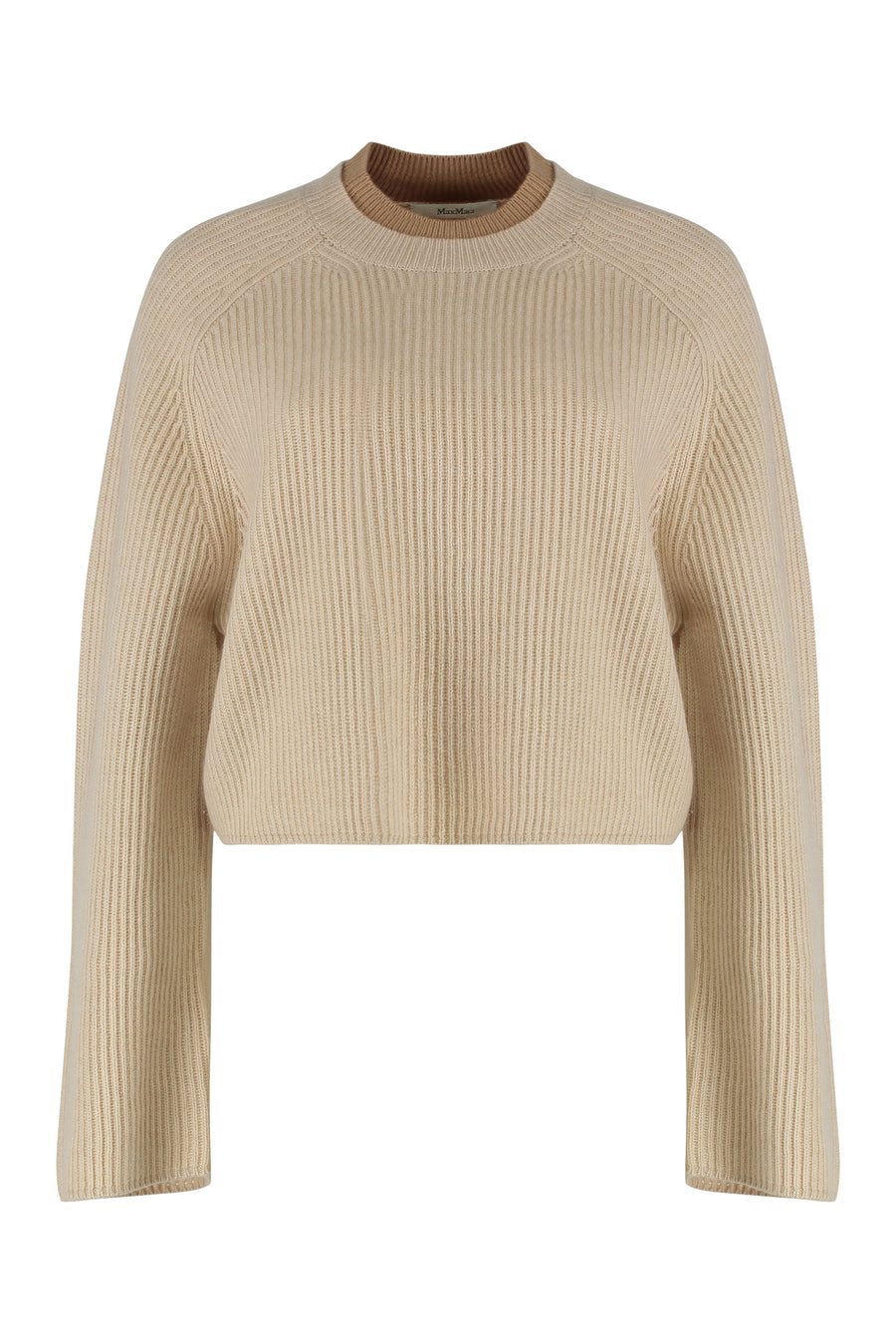 Ribbed Knit Crop Top Beige Wool Knitwear