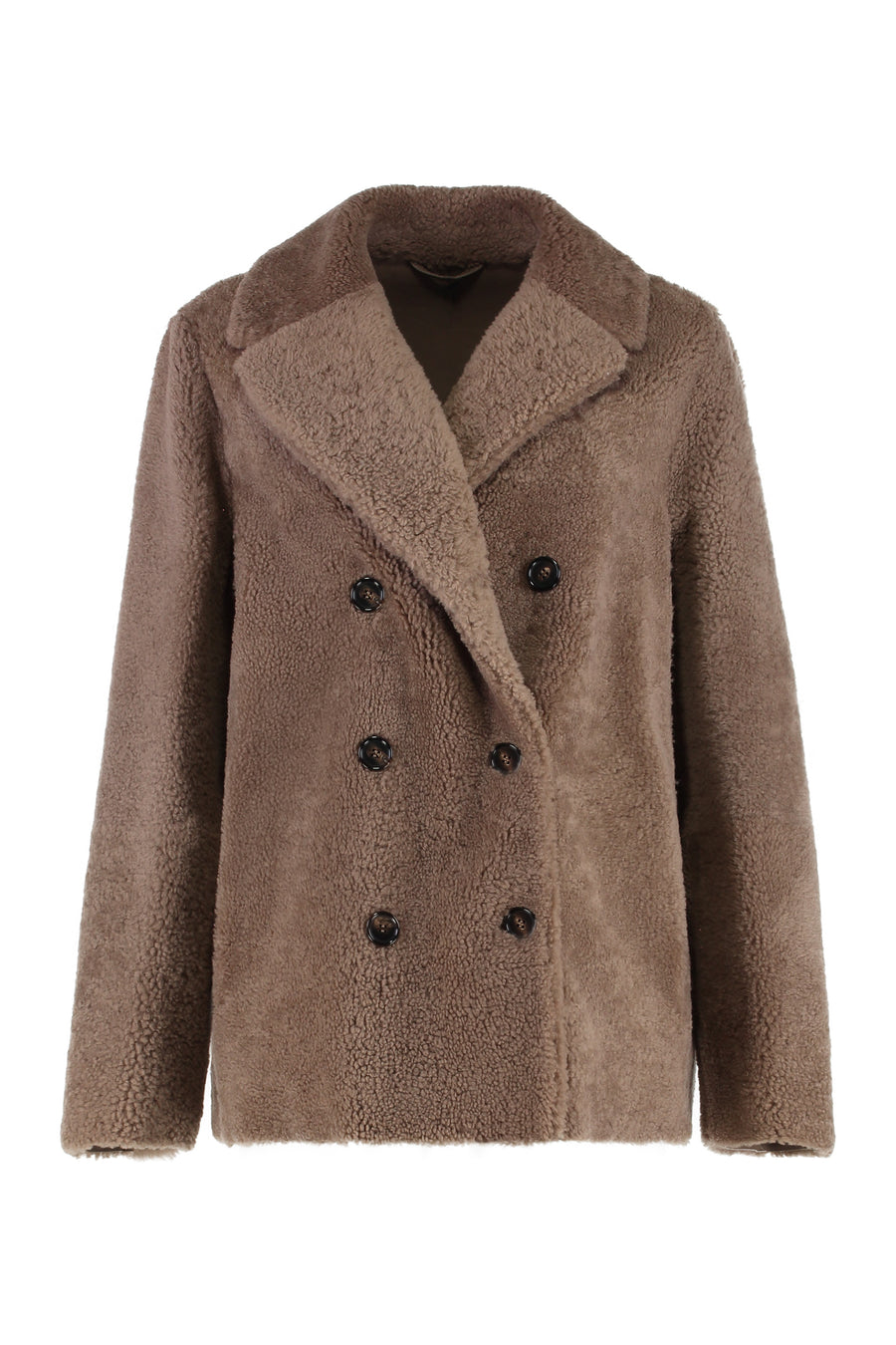 Futura Double-Breasted Peacoat Camel Sheep Wool Faux Fur & Shearling Coats