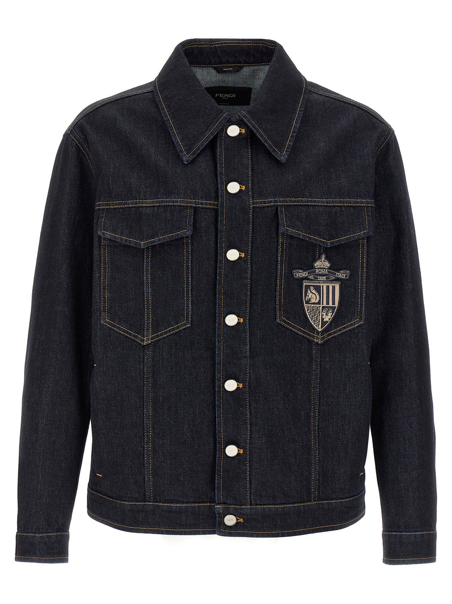 Fendi Logo-Embroidered Denim Jacket — Dark Indigo