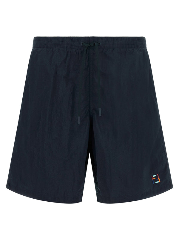 Fendi FF Logo Embroidered Nylon Shorts — Navy
