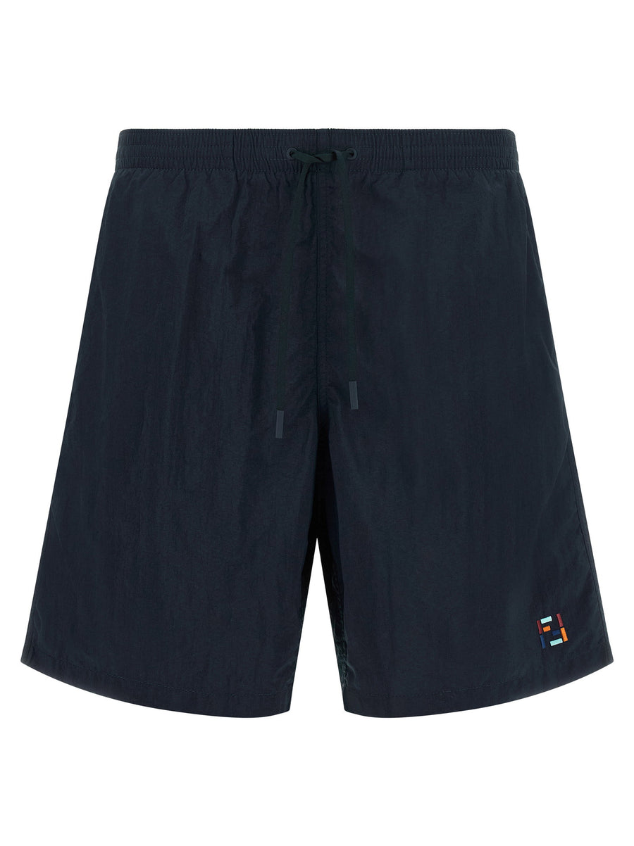 Fendi FF Stitching Nylon Swim Shorts — Navy