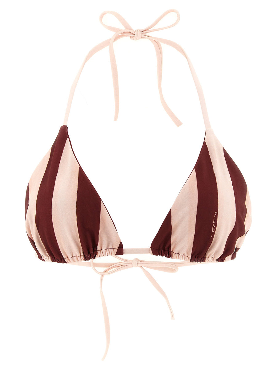 Fendi Pequin Bikini Top — Burgundy