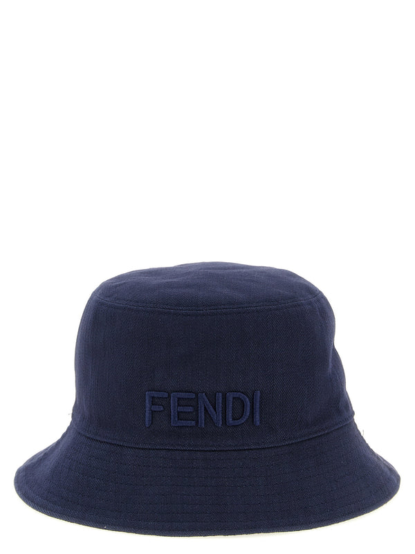 قبعة باكيت مطرزة بشعار شعار من Fendi دنيم — كحلي