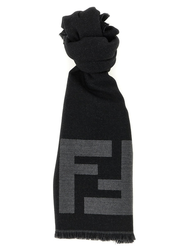 Fendi FF ماكرو صوف جاكار وشاح — أسود