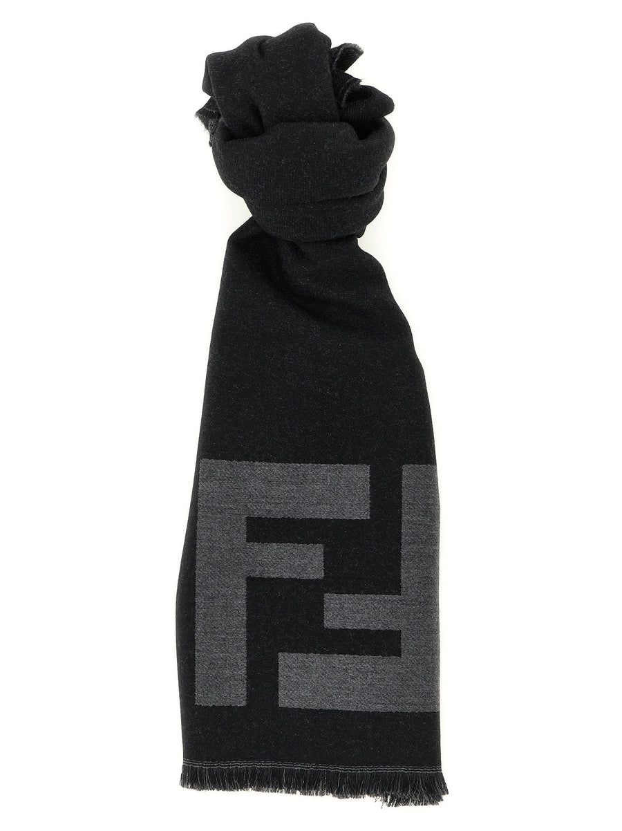 Fendi FF Macro Wool Jacquard Scarf — Black