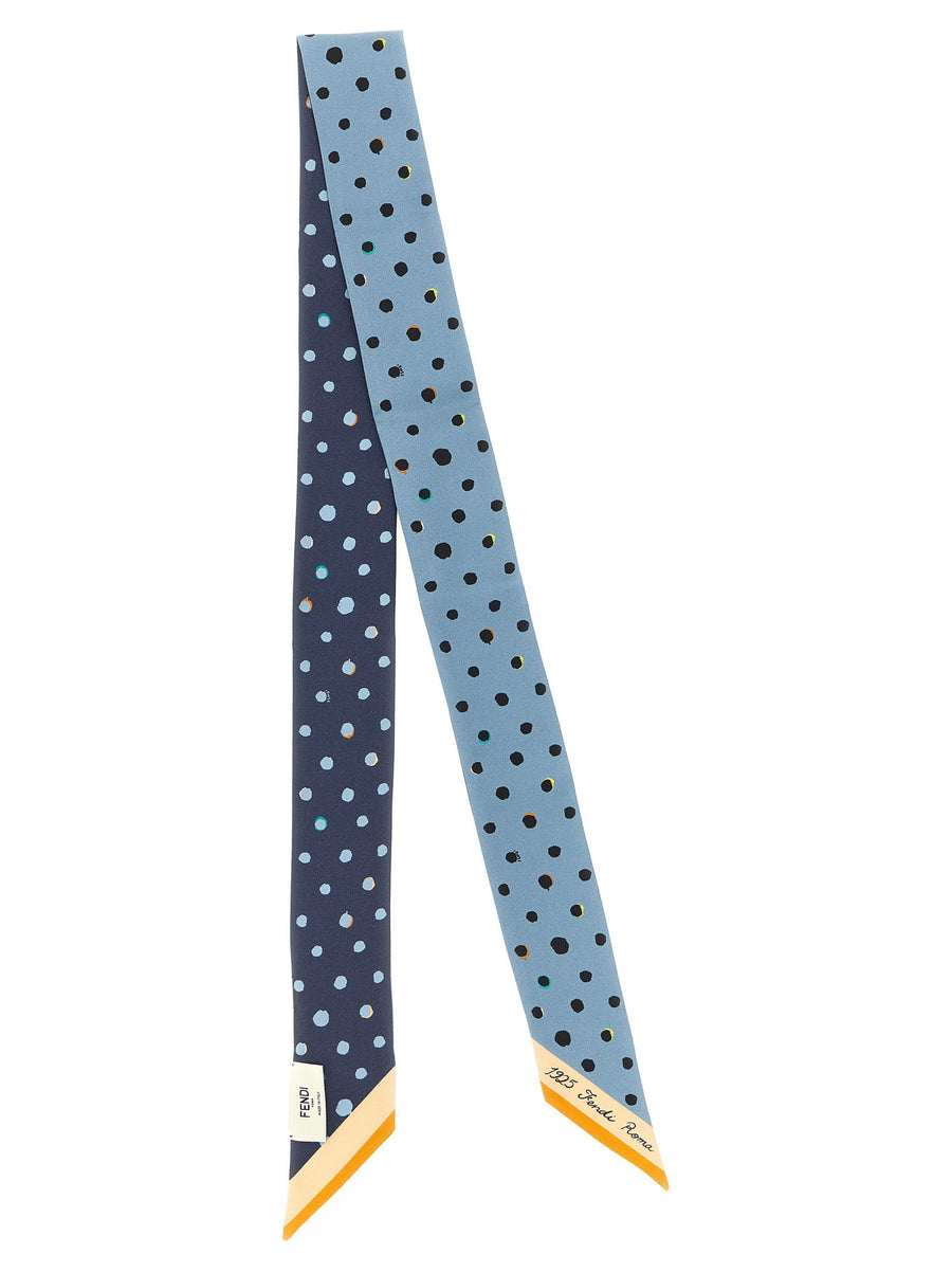 Fendi Polka-Dot Double-Sided Silk Scarf — Blue