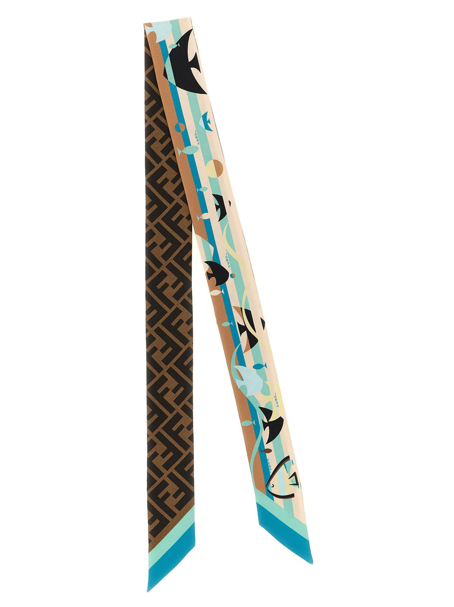 Fendi Double-Sided Silk Bandeau Scarf — Blue