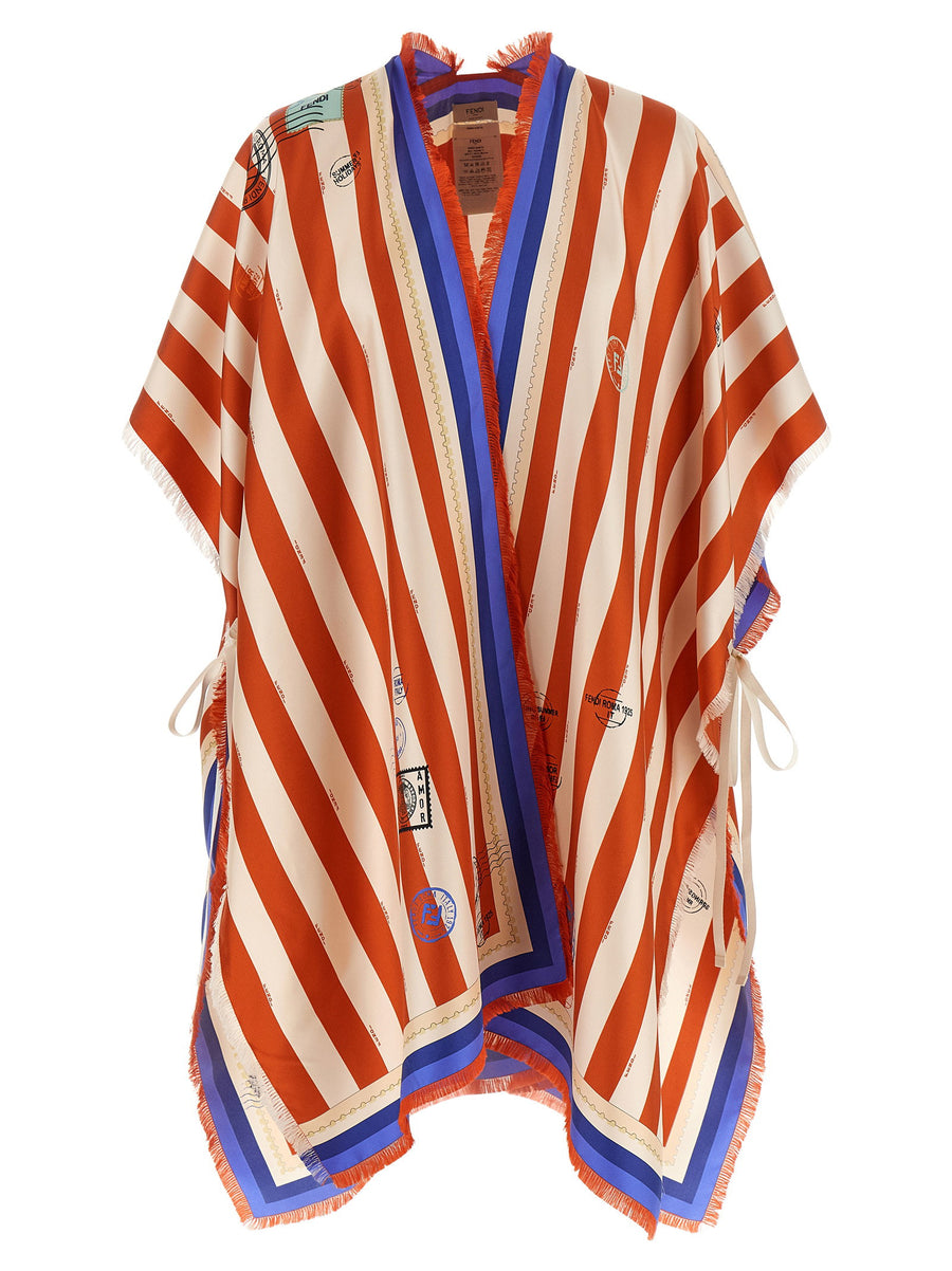 Fendi Pure silk poncho in red