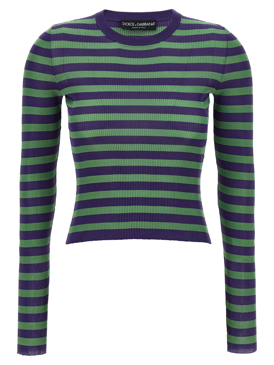Dolce & Gabbana Striped Viscose Ribbed Sweater — purple