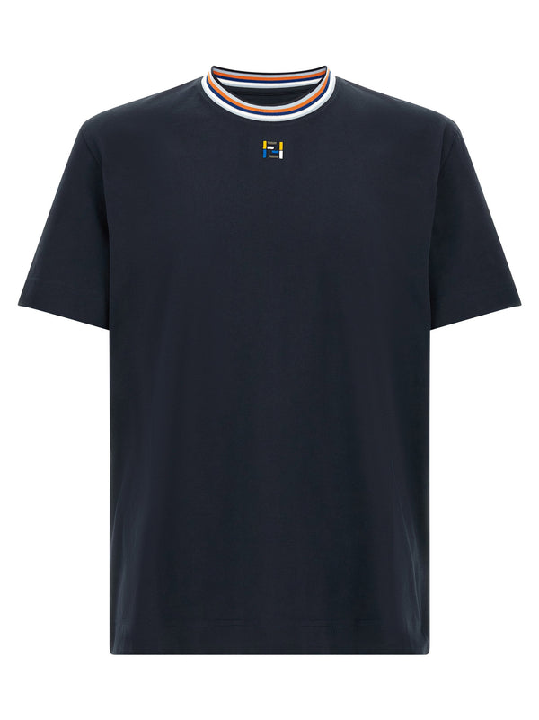 Fendi FF-Embroidered Crewneck T-Shirt — navy
