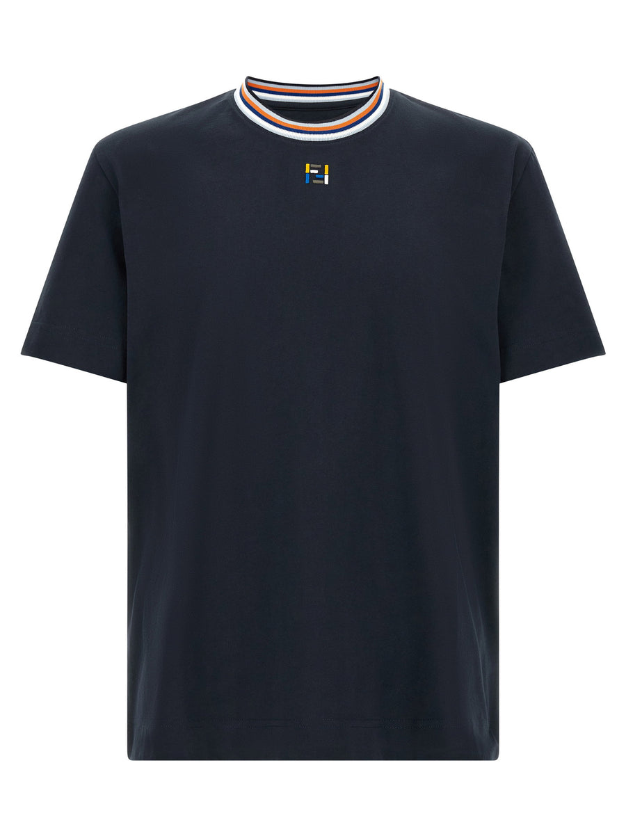 Fendi FF-Embroidered Crewneck T-Shirt — navy