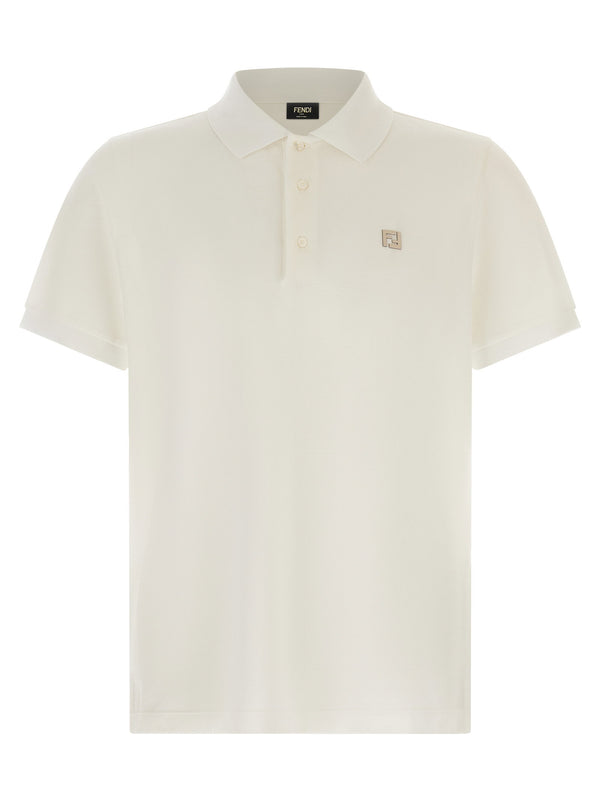 Fendi Metallic Logo Polo Shirt — Cream